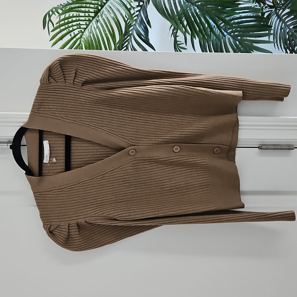 Oak + fort puff shoulder ribbed cardigan
